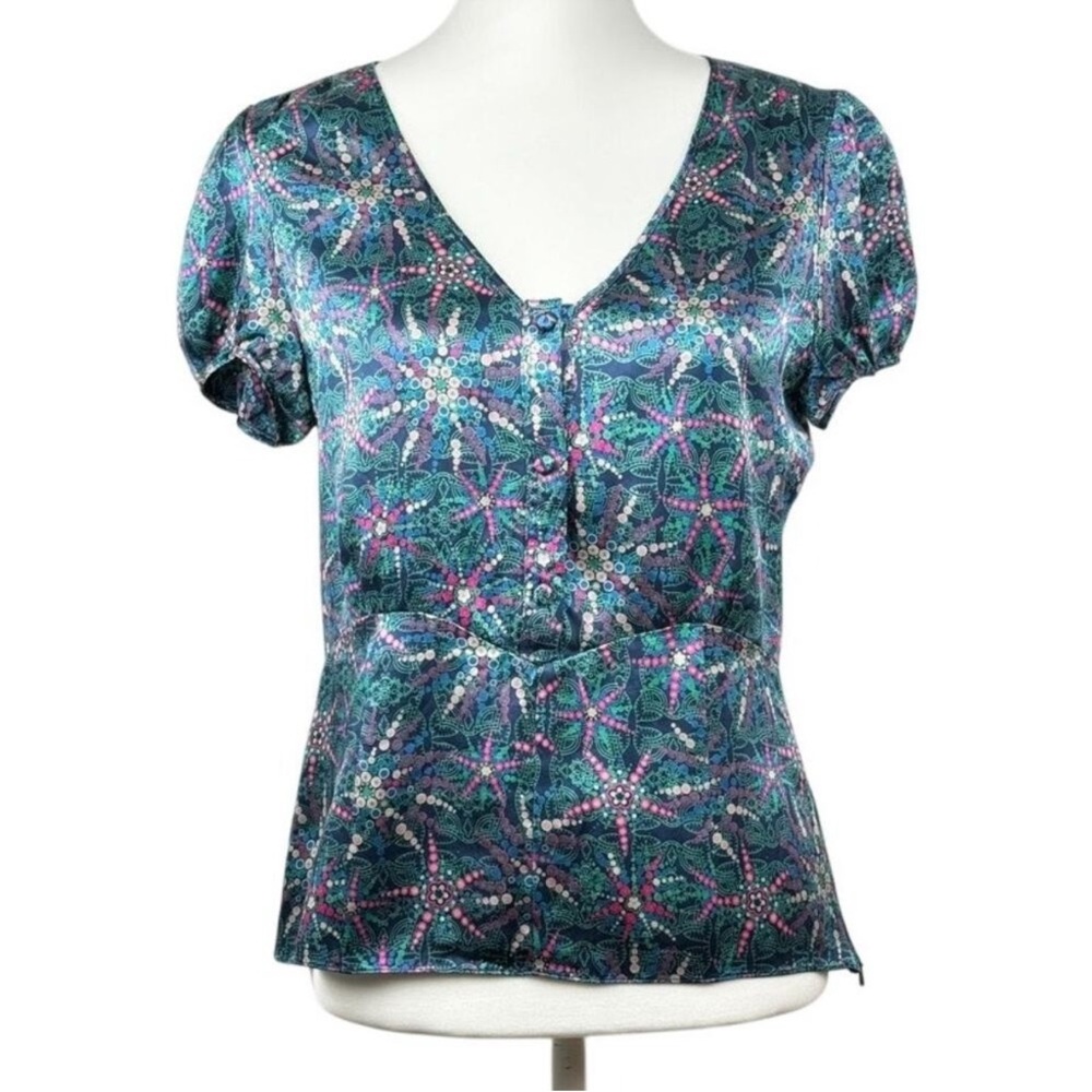 NWOT Marc Jacob’s Stylish Blue Patterned Women's Top 100 Silk Sz 4